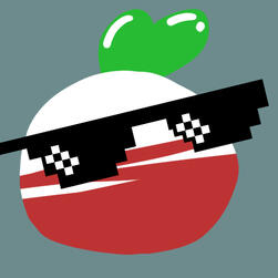 simple, lineless digital drawing of a red and white radish over a dull teal background. it has a small green stem and has pixel art sunglasses edited on